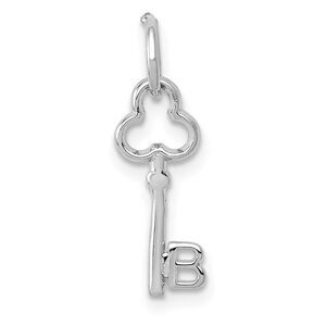 14k White Gold, Hannah Collection, Mini Initial B Shamrock Key Charm